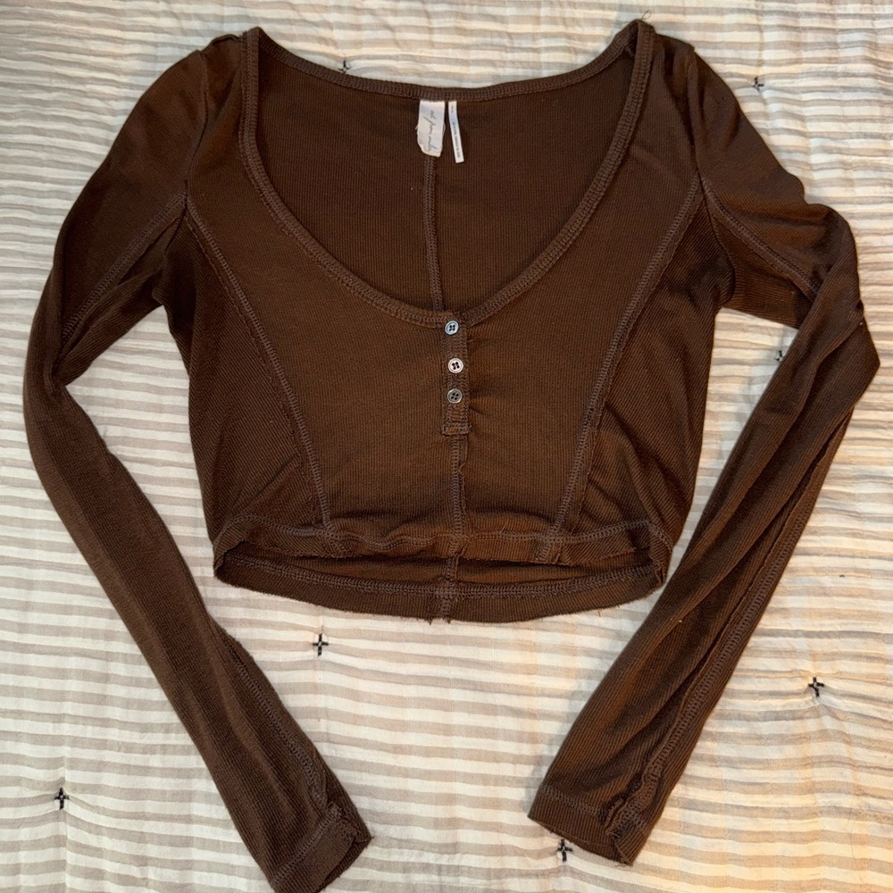 Urban Outfitters Brown Long Sleeve Fitted Crop Top